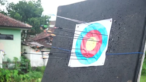 Arrows that fly and hit the target Stock Footage 234156391