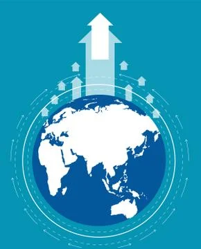 Arrows up form globe. Concept globe vector flat illustration. Stock Illustration