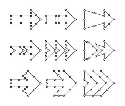 Arrows in the form of lines, dots connected Arrows in the form of lines, d... Stockfoto's