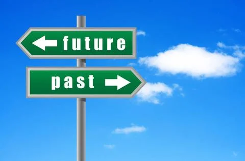 Arrows future past on sky background. Arrows future past on sky background... Foto stock