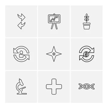 Arrows , graph , plant , reset , refresh , star , money , dollar,  microscope Illustrazione stock