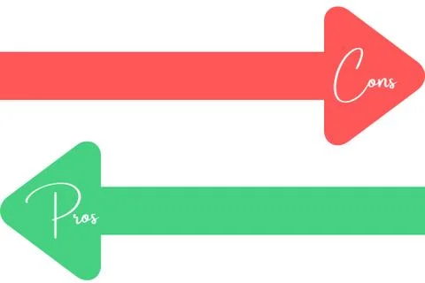 Arrows green and red with the text pros and cons. Simple concept for comparis Stock Illustration
