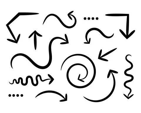 Arrows. Hand drawn set elements, for concept design. doodle abstract isolated Stock Illustration