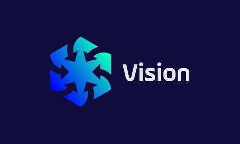 Arrows hexagon logo vector blue color concept grouping symbol company secur.. Stock Illustration