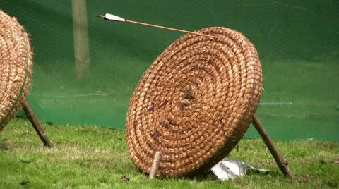 Arrows hitting an archery target Video stock 12613032