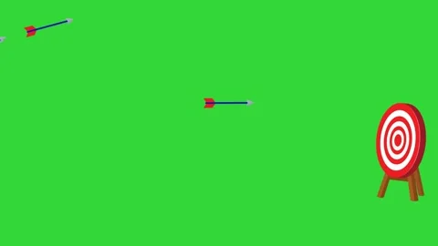 Arrows Hitting Bullseye Target on Green Screen Stock Footage 346536210