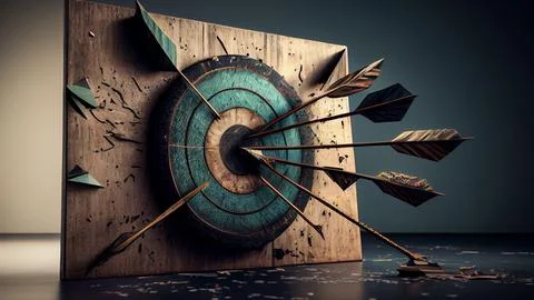 Arrows hitting the center of a target. Stock Illustration