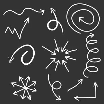 Arrows icon set. Hand drawn vector illustration on black background. Stock Illustration