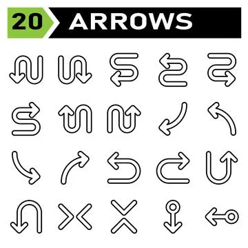 Arrows icon set include arrow, arrows, right, direction, arrow right, up, arr Stock Illustration