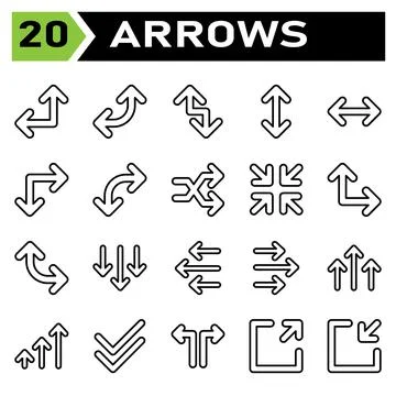 Arrows icon set include arrow, arrows, right, direction, arrow right, up, arr Stock Illustration