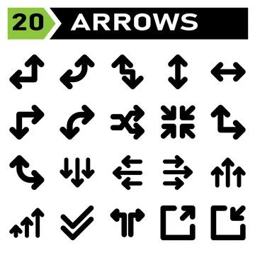 Arrows icon set include arrow, arrows, right, direction, arrow right, up, arr Stock Illustration