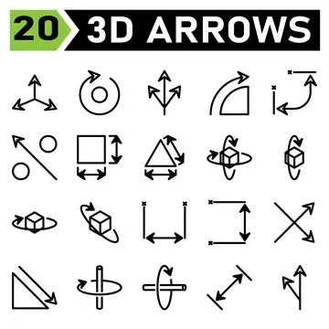 Arrows icon set include orientation, arrows, direction, pointer, rotate, righ Stock Illustration