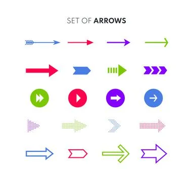 Arrows icons. Set of colored vector arrows isolated on white background. Stock Illustration