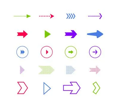 Arrows icons. Set of colored vector arrows isolated on white background. Stock Illustration