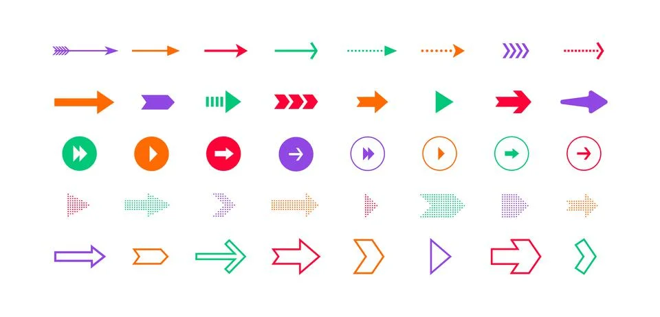 Arrows icons. Set of colored vector arrows isolated on white background. Stock Illustration