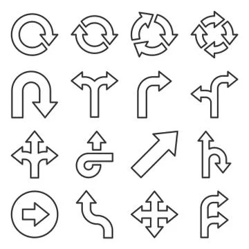 Arrows Icons Set on White Background. Line Style Vector Stock Illustration