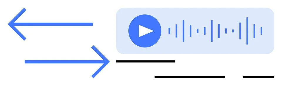 Arrows Indicating Audio Message Exchange with Play Button and Waveform Graph Stock Illustration
