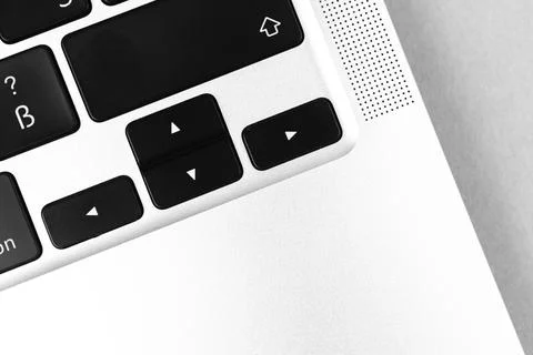 Arrows key and button on keyboard. Arrow sign close-up. Modern laptop Stock Photos