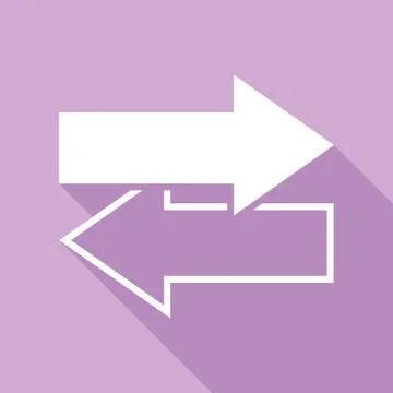 Arrows left right icon. Exchange sign. White Icon with long shadow at purple  Illustration