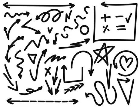Arrows in line style, arrows of different shapes for notepad design, vector.. Stock Illustration