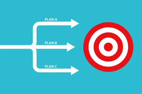Arrows moving to goal with different plans vector for business and finance co Stock-Illustration