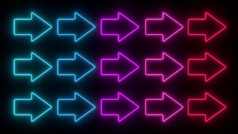 Arrows in neon light, illuminated in blue,  purple and pink, 库存影片 335758455