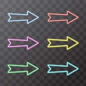 Arrows neon light on a transparent background. Vector illustration . Stock Illustration