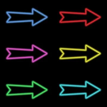 Arrows neon lights on a dark background. Vector illustration . Stock Illustration