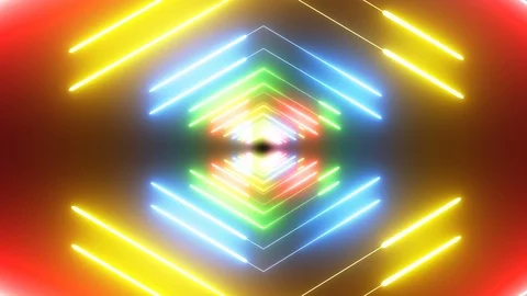 Arrows neon tunnel loop. Abstract Lights futuristic Background, laser passage 4k Stock Footage 95606813
