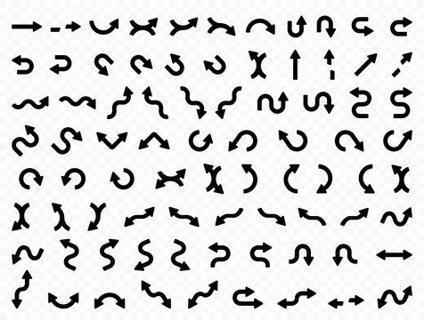 Arrows or cursor set of 80 icons. Modern simple black arrow vector icon pack Illustrazione stock