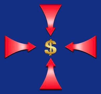 Arrows point to the same point indicating the object of interest. Stock Illustration