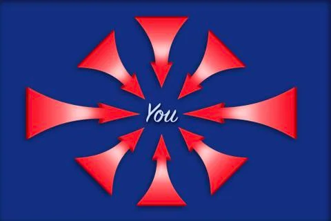 Arrows point to the same point indicating the object of interest. Stock Illustration