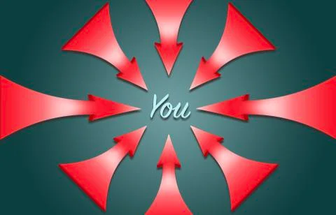 Arrows point to the same point indicating the object of interest. Illustrazione stock