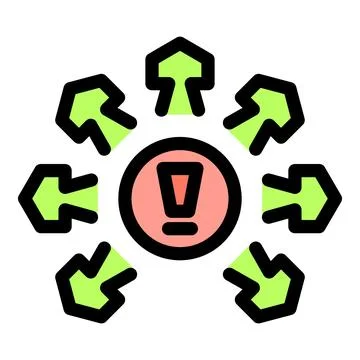 Arrows pointing to central exclamation mark representing problem solving an.. Stock Illustration