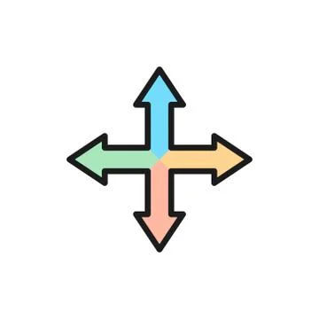Arrows pointing in different directions, navigation flat color line icon. Stock Illustration