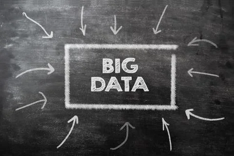 Arrows pointing to flowchart concept of big data on chalkboard Stock-Fotos