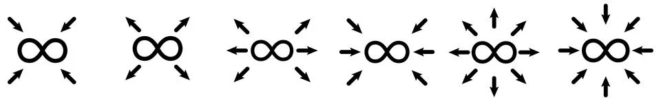 Arrows pointing to infinity icon.  Version with outward and inward points イラスト素材