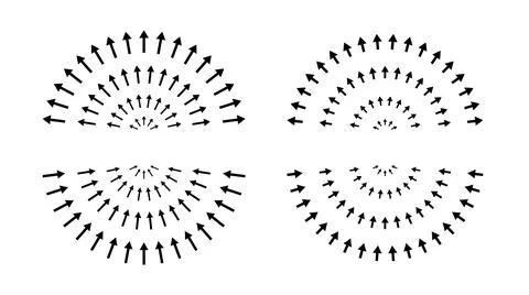 Arrows pointing inside and outside. Hemispheres, epicenter, target, radar Stock Illustration