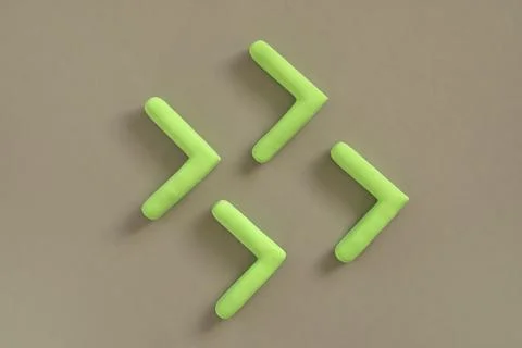 Arrows pointing right side. 3D mockup, green sign pointing direction. Right w Stock Photos