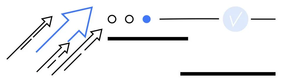 Arrows pointing upwards, dot elements, horizontal lines, and a checkmark. Ide Ilustración de archivo