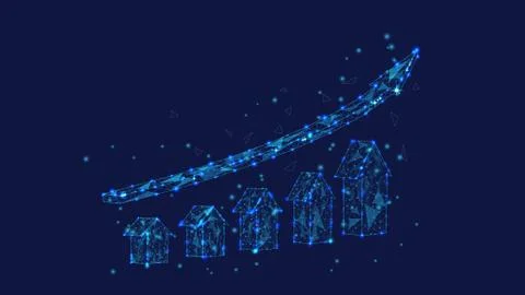 Up Arrows in polygonal frame in dark blue background. Stock Illustration
