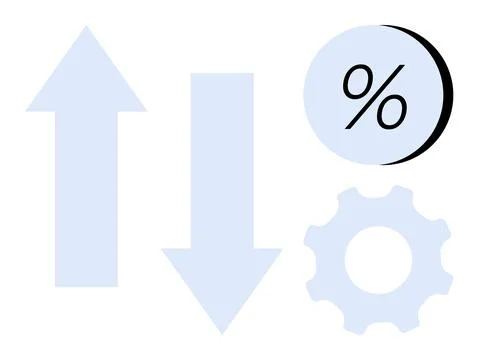 Arrows Representing Increase and Decrease, Percentage Symbol, and Gear Icon.. Stock Illustration