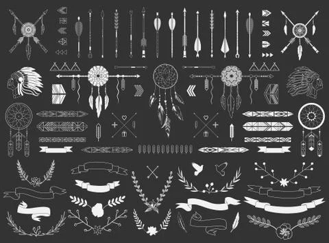 Arrows, ribbons, Indian elements, Aztec borders and embellishments Stock Illustration