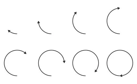 Arrows rotation of angle 45 degree to 360 degree angle Stock-Illustration