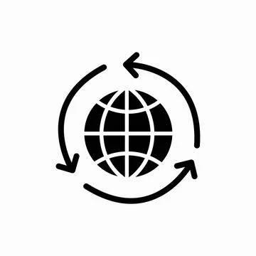 Arrows round the globe, concept of global recycling icon Stock Illustration