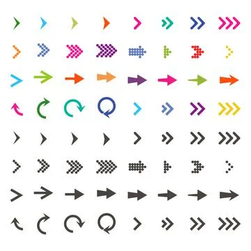 Arrows set. Arrow icon. Arrow black colored and colorful. vector icon. Arrow. Stock Illustration