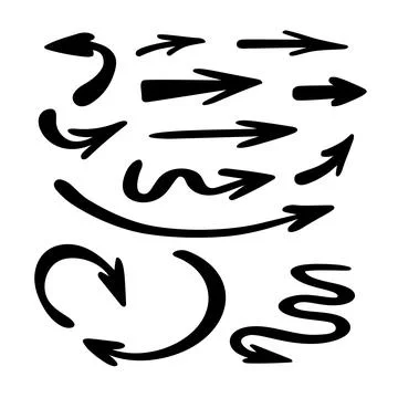 Arrows set simple hand drawn vector illustration, free form signs pointing di Stock Illustration