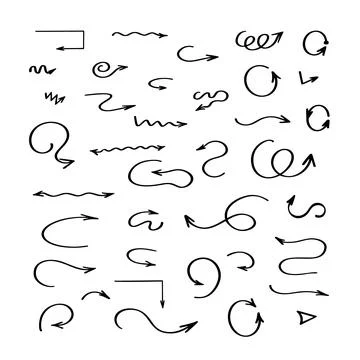 Arrows set simple hand drawn vector illustration, free form signs pointing di Stock Illustration