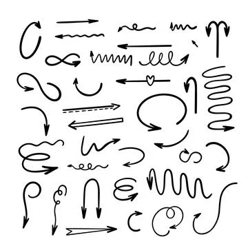 Arrows set simple hand drawn vector illustration, free form sign pointing dif イラスト素材