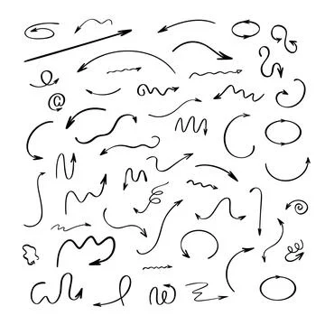 Arrows set simple hand drawn vector illustration, free form curved, straight  Stock Illustration